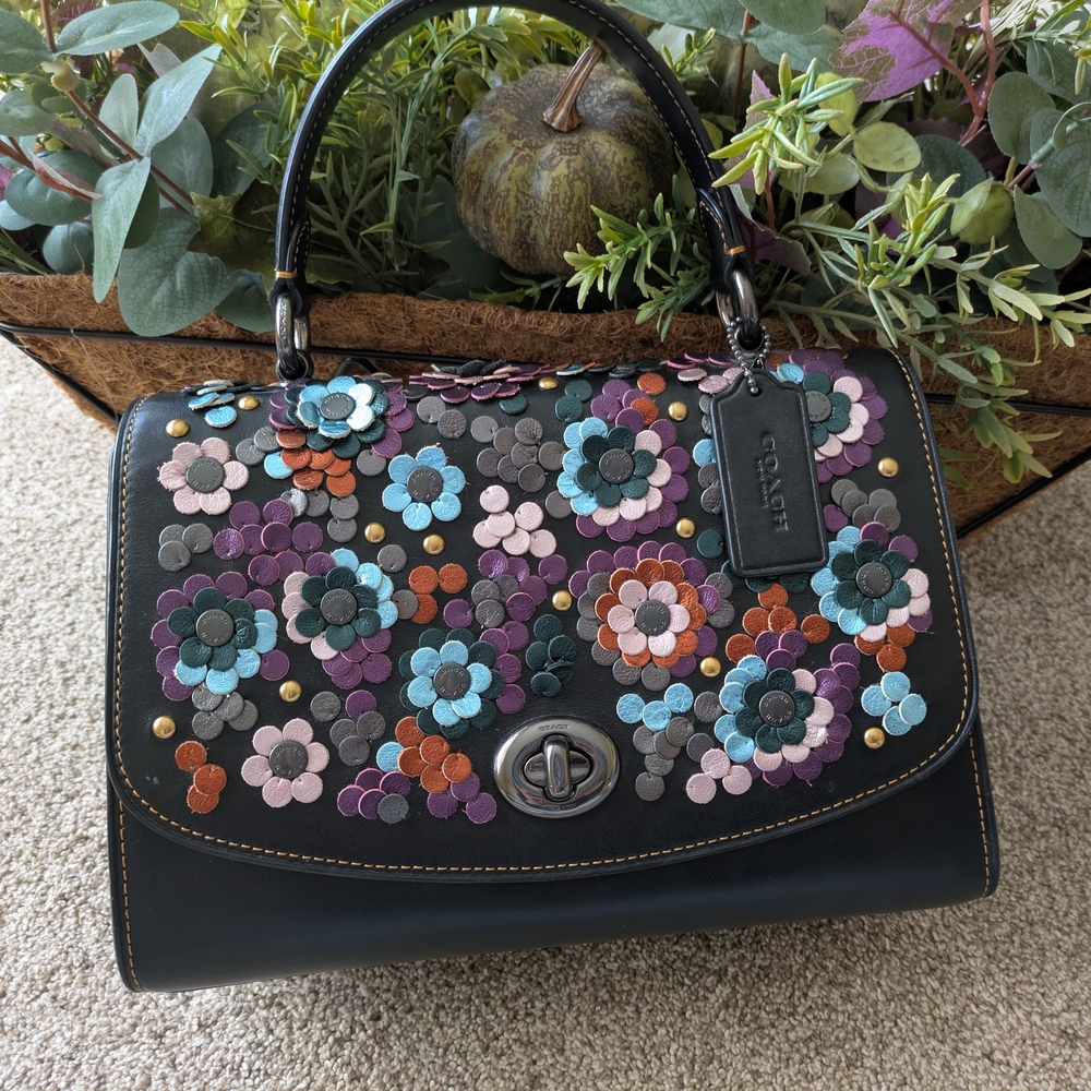 Coach Black Tilly Top Handle W Butterfly Sequin Appliqué (F80213)